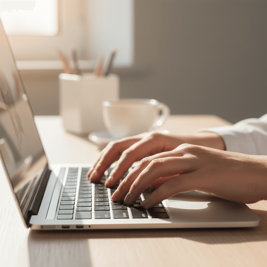 Mains tapant sur un clavier pour envoyer un email